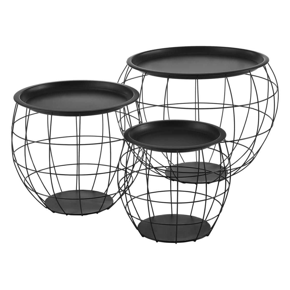 COUCHTISCH Neman SET 3-teilig 50/50/40 - Schwarz, Metall (50/50/40cm) - [en.casa]