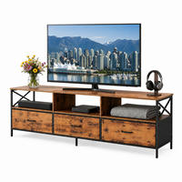 TV-LOWBOARD Industrial-Schwarz Stoffschubladen - Braun, Holzwerkstoff/Textil (147/50/40cm) - Relaxdays