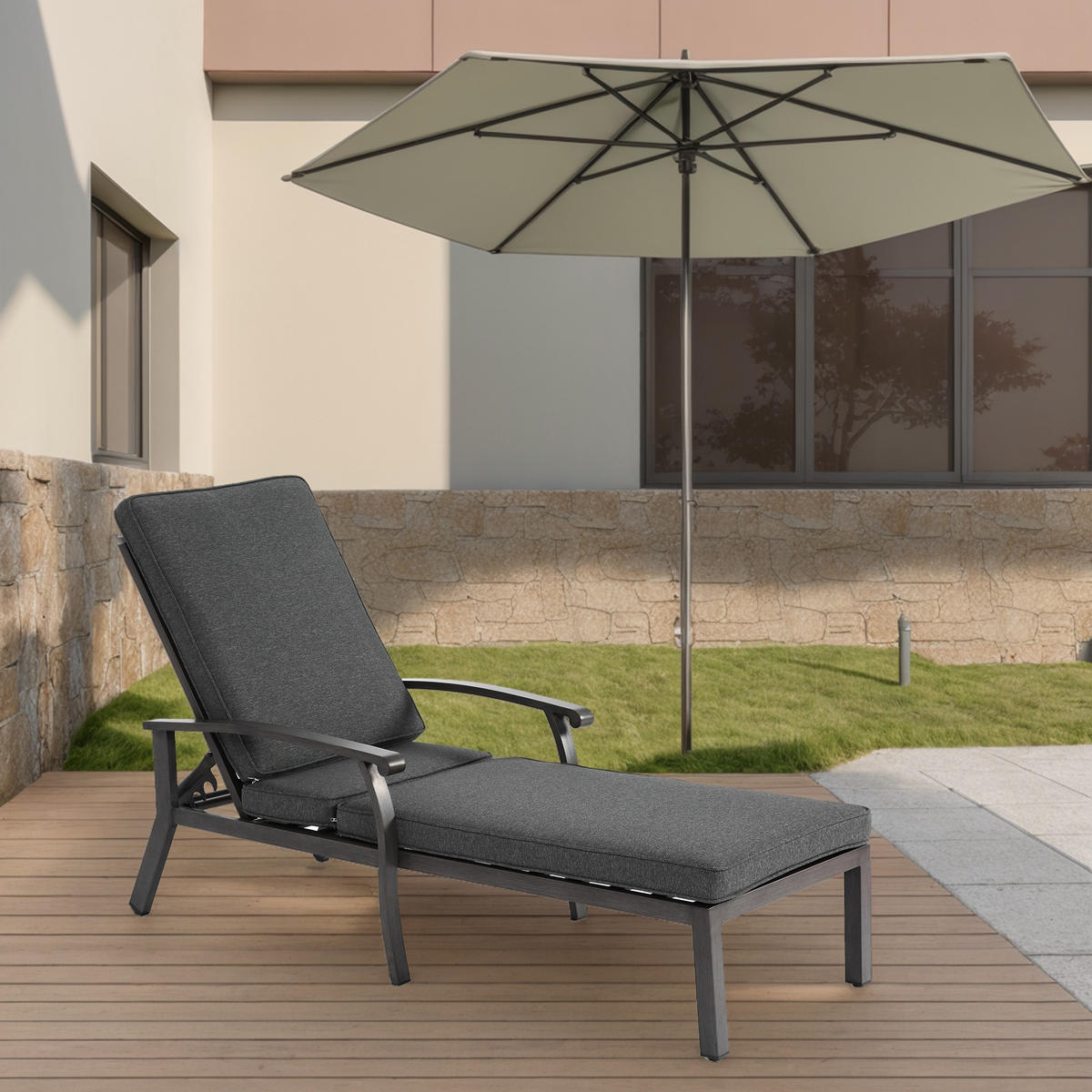 GARTENLIEGE Sonnenliege,5-Fach höhenverstellbare Rückenlehne,Grau - Grau, Metall (58/100/204cm) - LVHOM