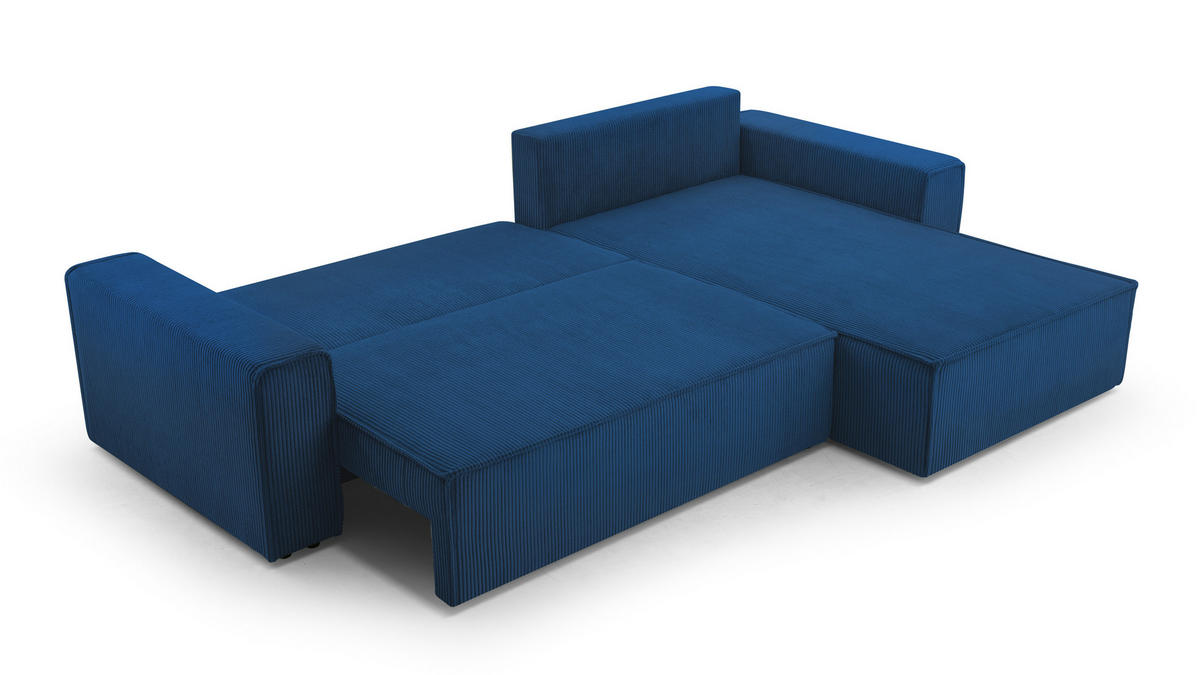 ECKSOFA L Form Cedria Blau 287/145/85 cm mit Schlaffunktion - Schwarz/Dunkelblau, Kunststoff/Textil (287/145cm) - AX Living
