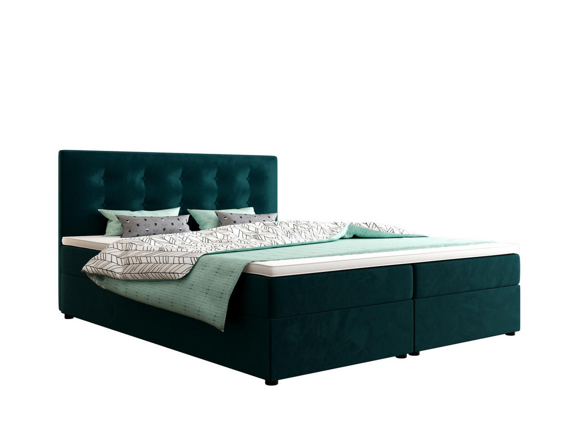 BOXBETT FADO 22 mit Matratze H3, Bonell und Topper 160x200 Itaka 39 - Türkis, Holz/Textil (160/200cm) - Bedante