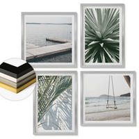 WANDBILDER 4er Set - 50x50 cm & 40x60 cm Silberner Rahmen - Hängebrücke aus Palmenblättern - Silberfarben, Kunststoff (50/50cm) - ArtPrintCave