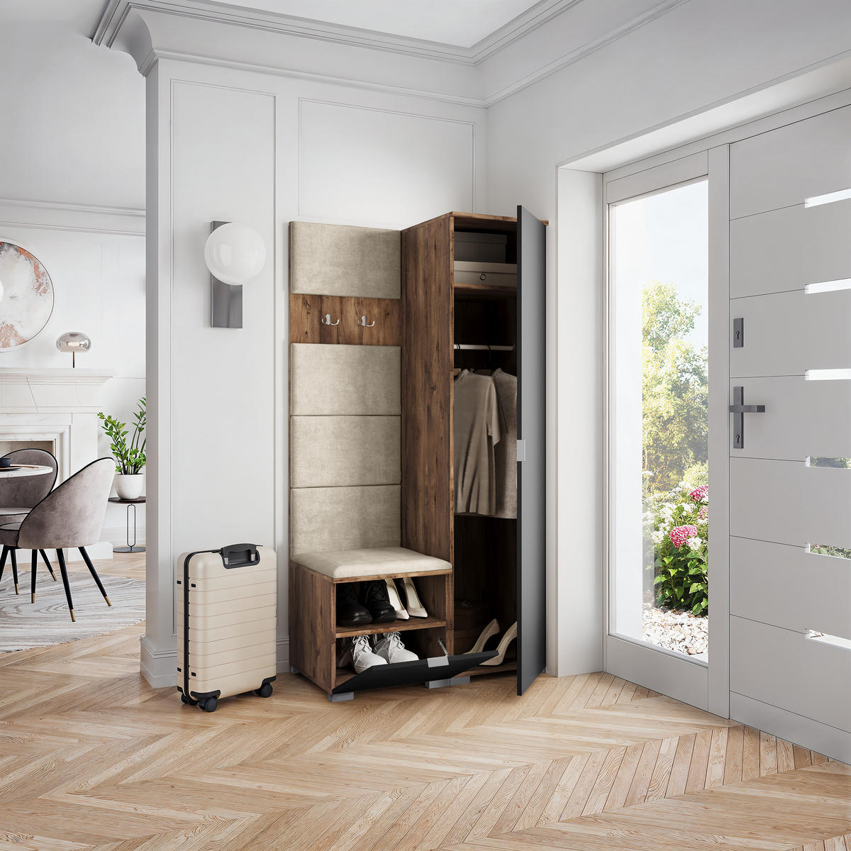 GARDEROBENSCHRANK LORI 95/181/51 cm Modern Eichefarben - Ecru/Eichefarben, Holzwerkstoff (95/181/51cm) - MASSENO