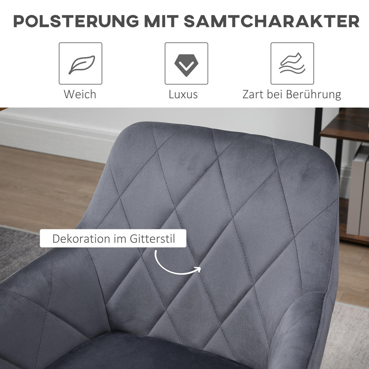 ESSZIMMERSTUHL Polsterstuhl Wohnzimmerstuhl mit Armlehne Küchenstuhl Grau - Grau, Kunststoff (60.5/77.5/58cm) - HOMCOM