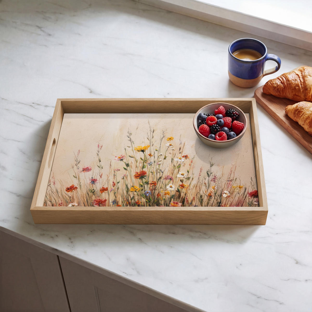 TABLETT - Wildblumen - Pinselstriche - Ruhig - 50x35 cm - Multicolor, Holz (50/5/5cm) - OnlyWow