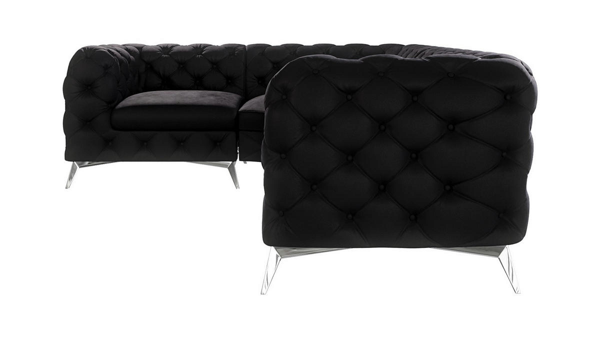 ECKSOFA Chesterfield Laura Schwarz Samt, Ottomane Links - Silberfarben/Schwarz, Holz/Textil (264/204cm) - S-Style Möbel