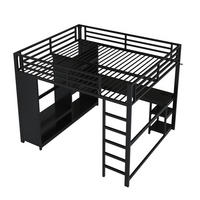 HOCHBETT 160/200 cm DE-03417, mit LED, Schreibtisch, offenem Kleiderschrank und Ablagefächern, in Schwarz - Schwarz, Metall (160/200cm) - ComfortXL