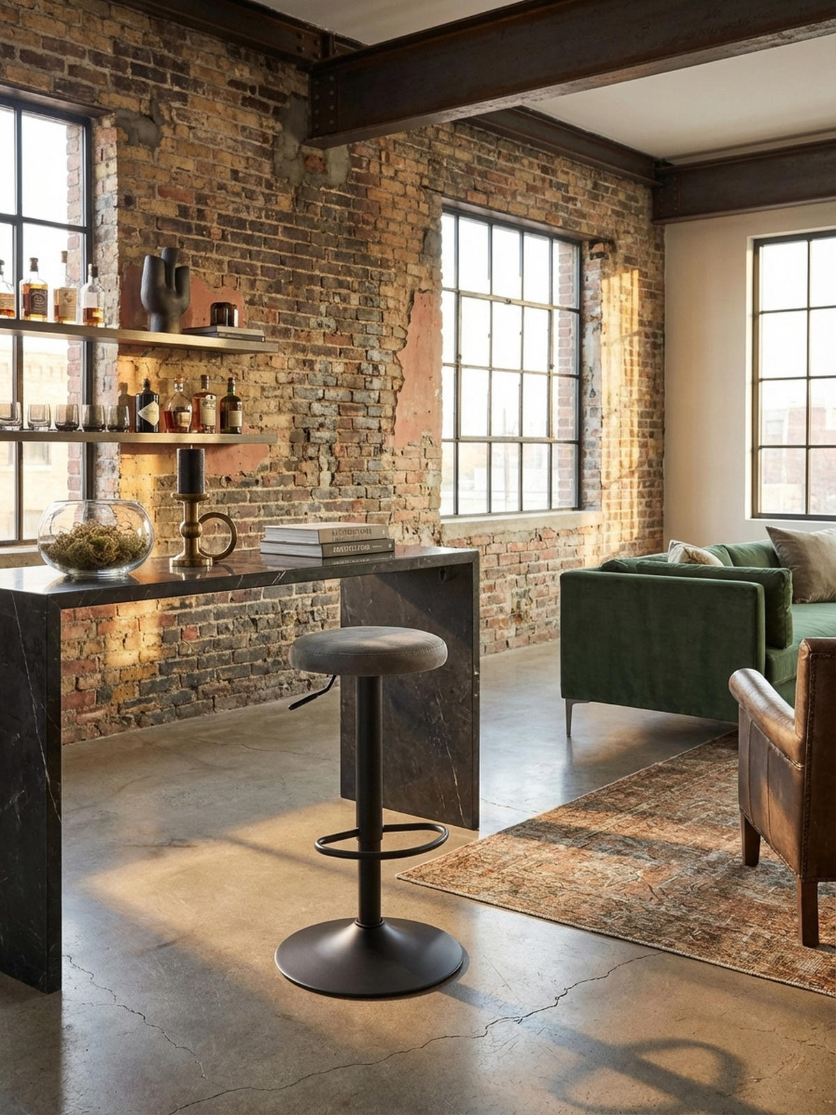 BARHOCKER Höhenverstellbar Eisen Samt Drehbar CAMPANIA, Grau 40x40x79 cm - Schwarz/Grau, Textil/Metall (40/79/40cm) - KADIMA DESIGN