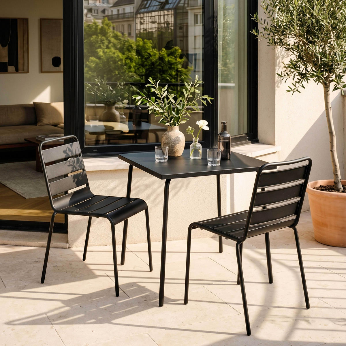 GARTENSET 3-tlg, Grau - Grau, Metall - Oviala