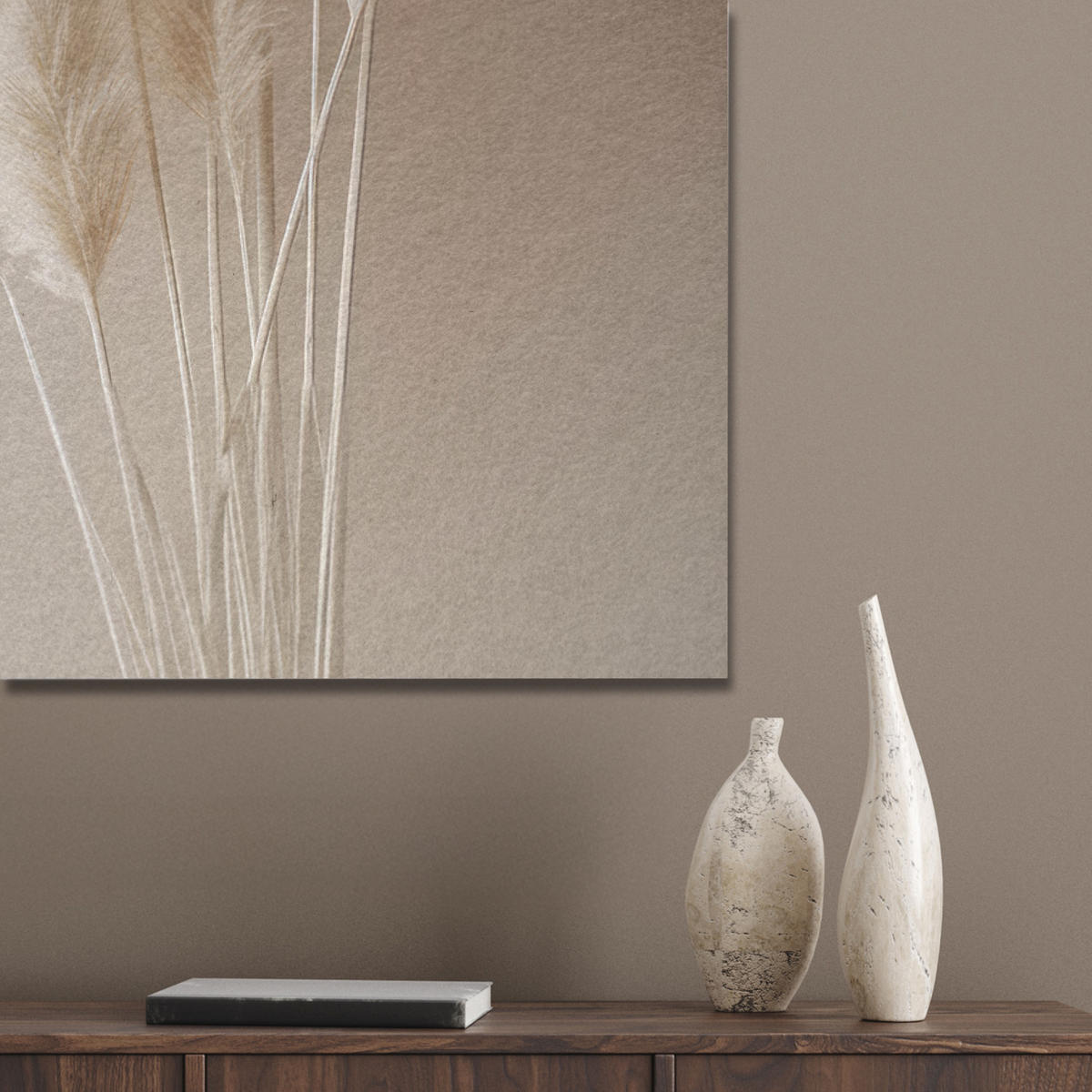 AKUSTIKPANEEL Pampasgras - Federn - Pastell - Weiß 70x100 cm - Naturfarben, Textil (70/0.9/100cm) - MuchoWow