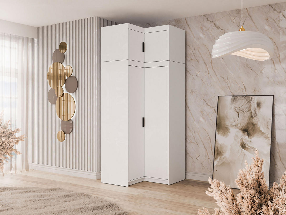 ECKKLEIDERSCHRANK Elena 2D + Schrankaufsatz - Schwarz/Weiß, Holzwerkstoff/Kunststoff (98/246/98cm) - MIRJAN24