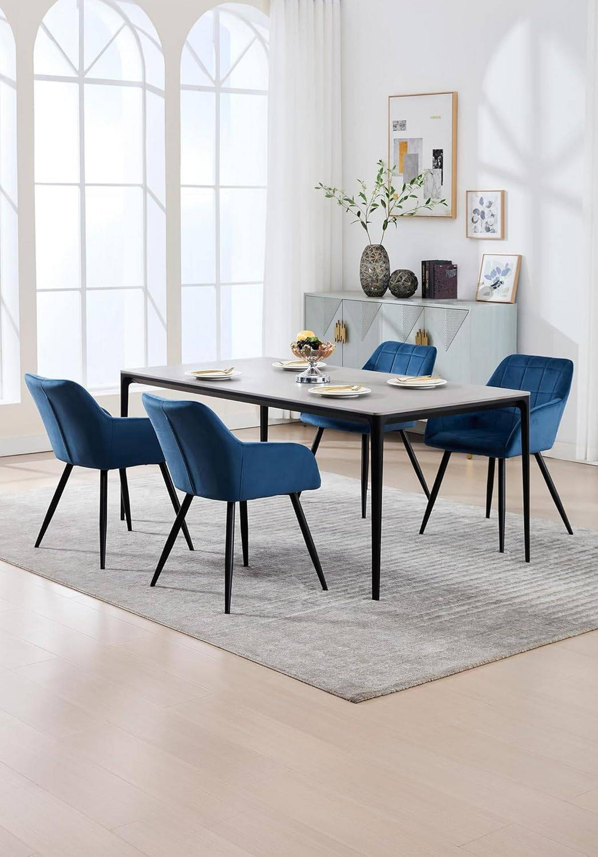 ESSZIMMERSTUHL 6er Set, Küchenstühle mit Armlehnen Metallbeinen - Blau/Schwarz, Textil/Metall (56/81/62cm) - Woltu