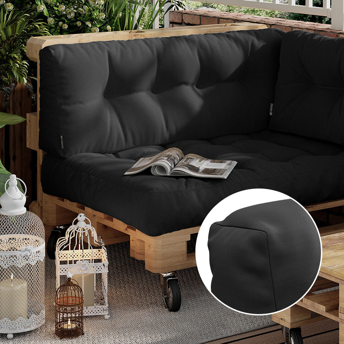 PALETTENKISSEN SET Ohio Anthrazit 3 Teile, wasserabweisend - Anthrazit, Textil (120/15/80cm) - Vicco