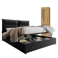 POLSTERBETT 140/200 cm Schwarz aus Holz mit Bettkasten - Schwarz, Holz (140/200cm) - OKMYHOME