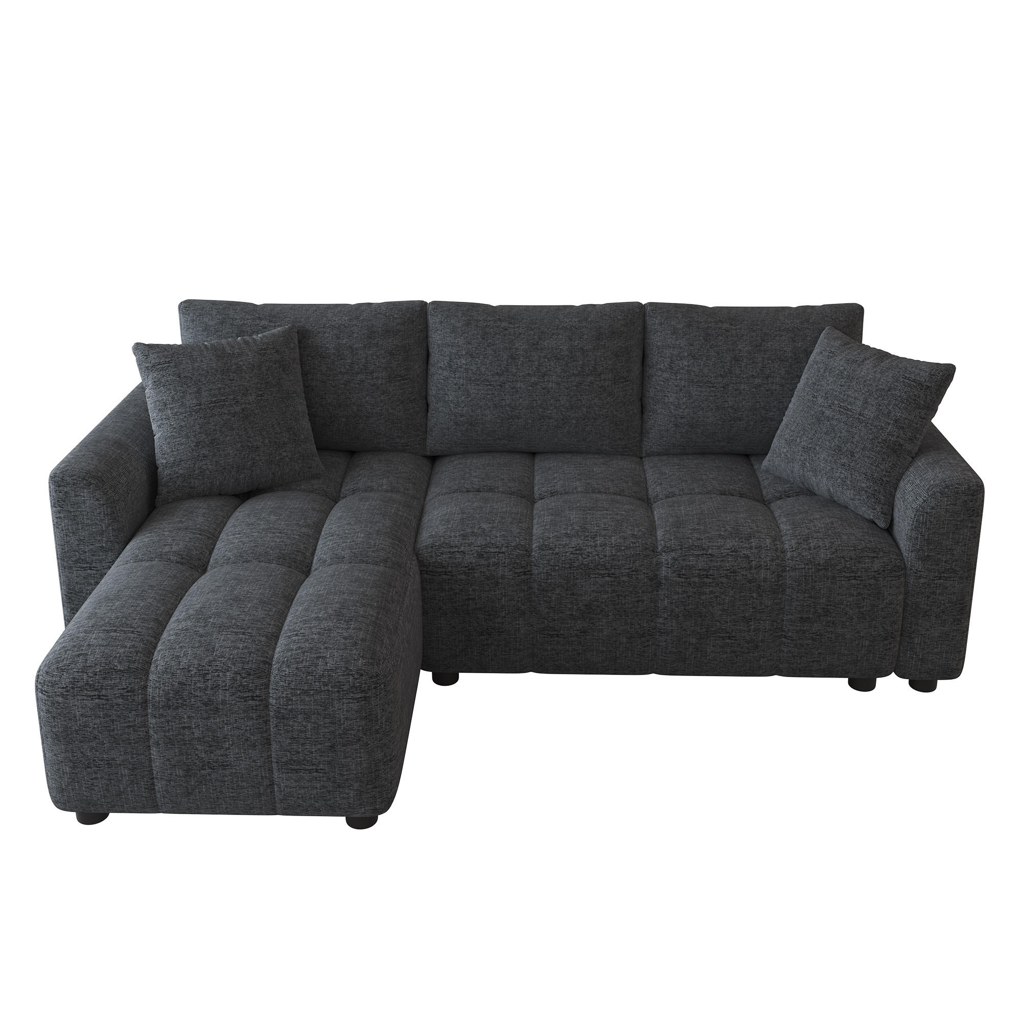 ECKSOFA 204/127/82.5 cm Grau Chenille mit 2 Zierkissen - Grau, Holz/Textil (204/127cm) - Oxeza