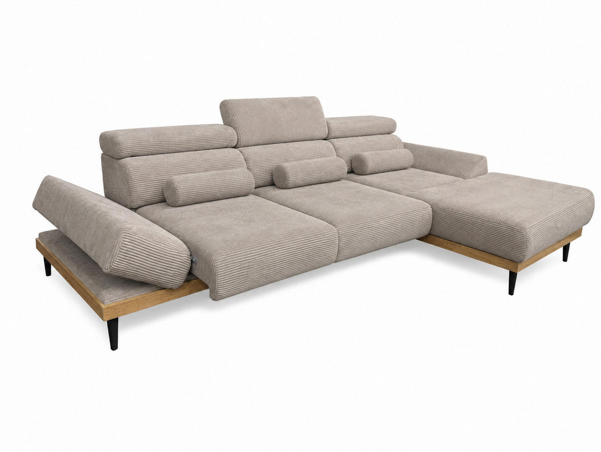 ECKSOFA MONTERO links, Cappuccino, elektr. Sitztiefe & Kopfstützen - Schwarz/Cappuccino, Textil/Metall (316/205cm) - KS Home Concept