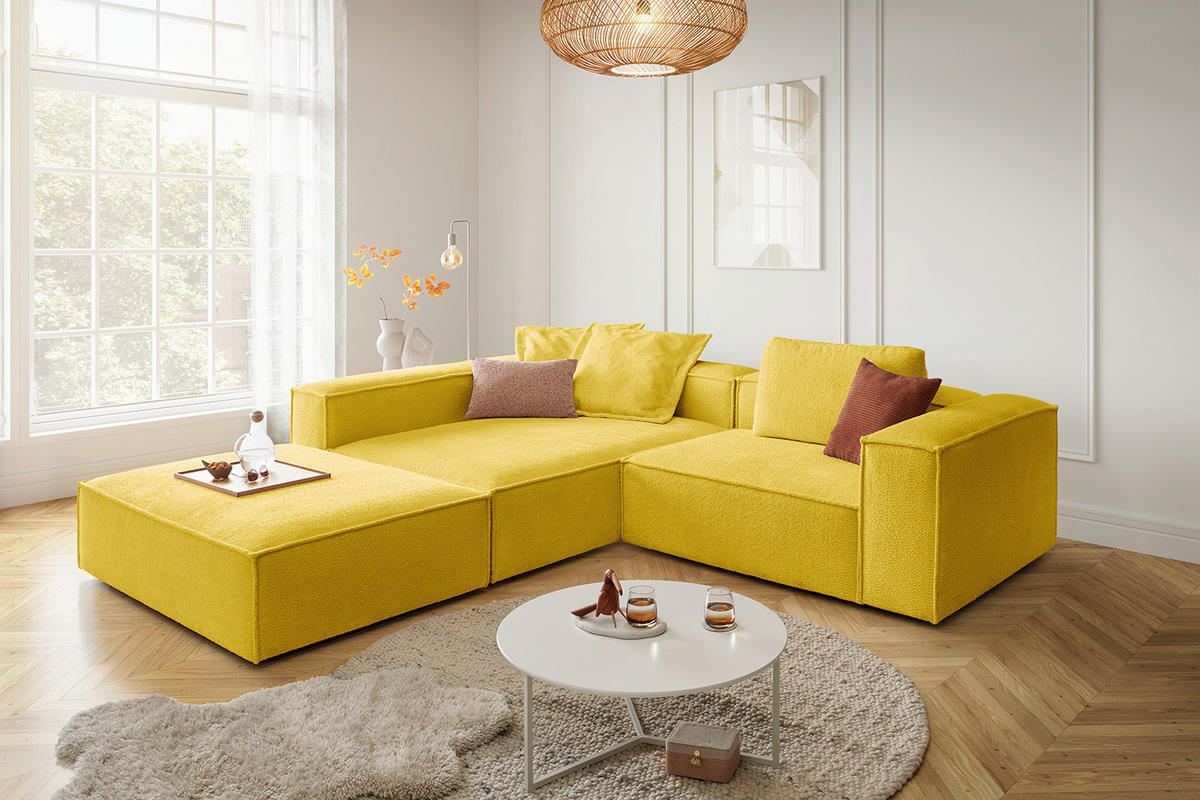 ECKSOFA CARMO Gelb Flachgewebe - Gelb/Schwarz, Kunststoff/Textil (306/191cm) - KAWOLA