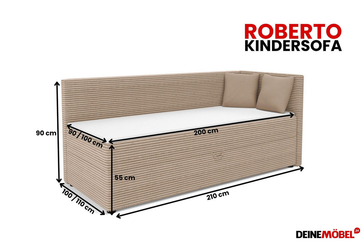 BOXBETT ROBERTO 100/200 in Cord Beige H4 rechts - Beige, Holz/Holzwerkstoff (100/200cm) - Deine Möbel 24