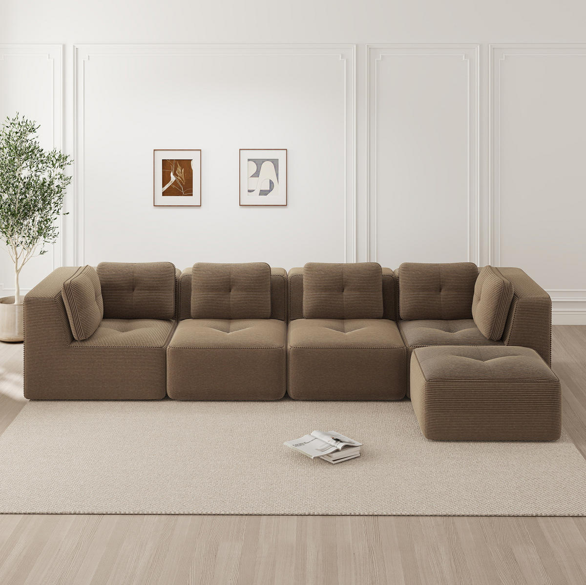 ECKSOFA modular mit 74 cm tiefer Sitzfläche Cord Braun - Braun, Kunststoff (177/386.1cm) - Meubliv
