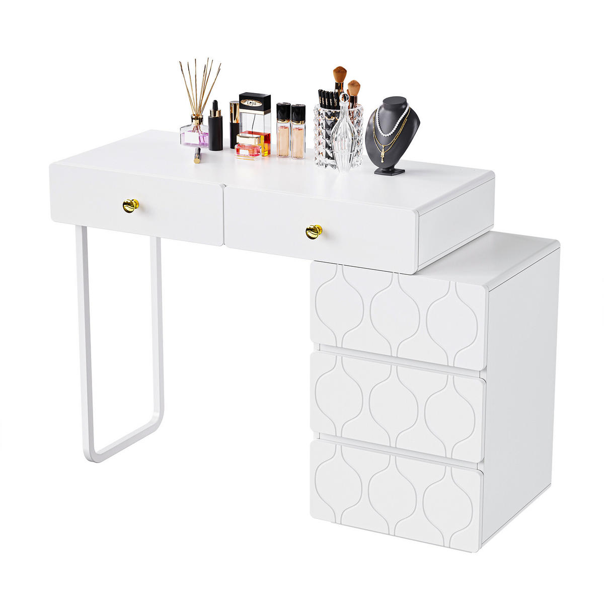 SCHMINKTISCH 90/40/74 cm Weiß - Beige, Holzwerkstoff/Metall (90/40/64cm) - Urban Meuble