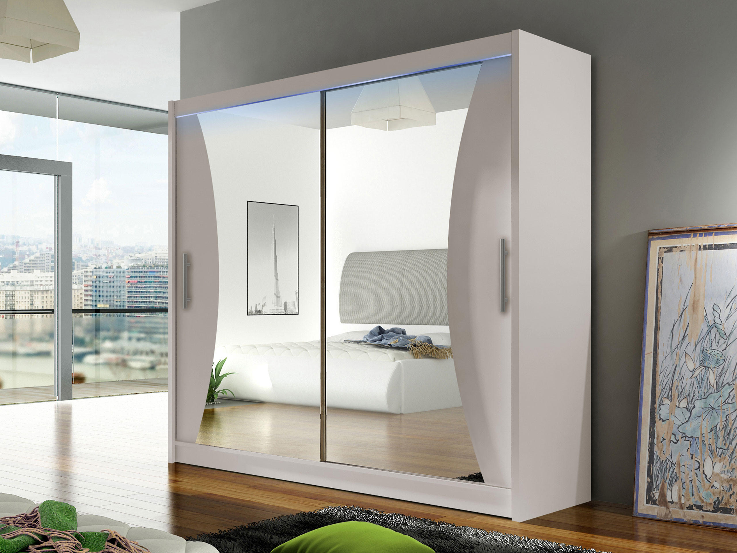 KLEIDERSCHRANK London V, mit RGB LED Beleuchtung - Kaschmir/Silberfarben, Holzwerkstoff/Kunststoff (180/215/58cm) - MIRJAN24