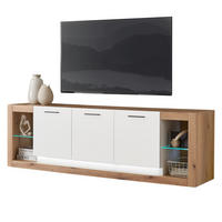 TV-LOWBOARD weiß matt, Evoke Eiche, TV Unterteil Komforthöhe XL-Board - Eichefarben/Silberfarben, Glas/Holzwerkstoff (198/61/43cm) - Furn.Design