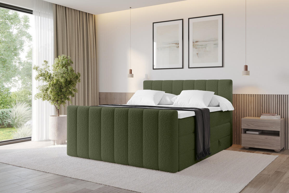 BOXSPRINGOVÁ POSTEL s matrací H3/H4 - OTTA-Z KING - 160x200 cm Zelená - zelená barva, kompozitní dřevo (160/200cm) - ALTDECOR