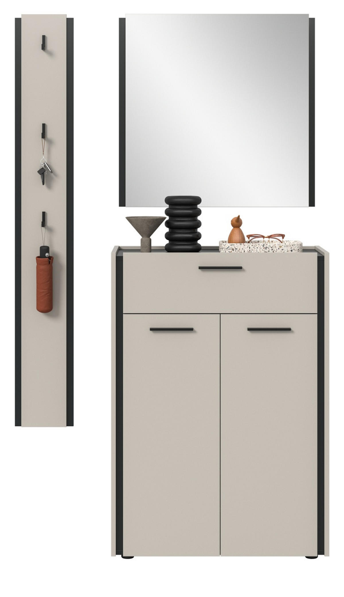 GARDEROBEN-SET 3-teilig Kaschmir 111 x 190 cm, Garderobenkombination mit Soft-Close - Kaschmir/Schwarz, Holzwerkstoff/Kunststoff (111/190/37cm) - Inn.Furn