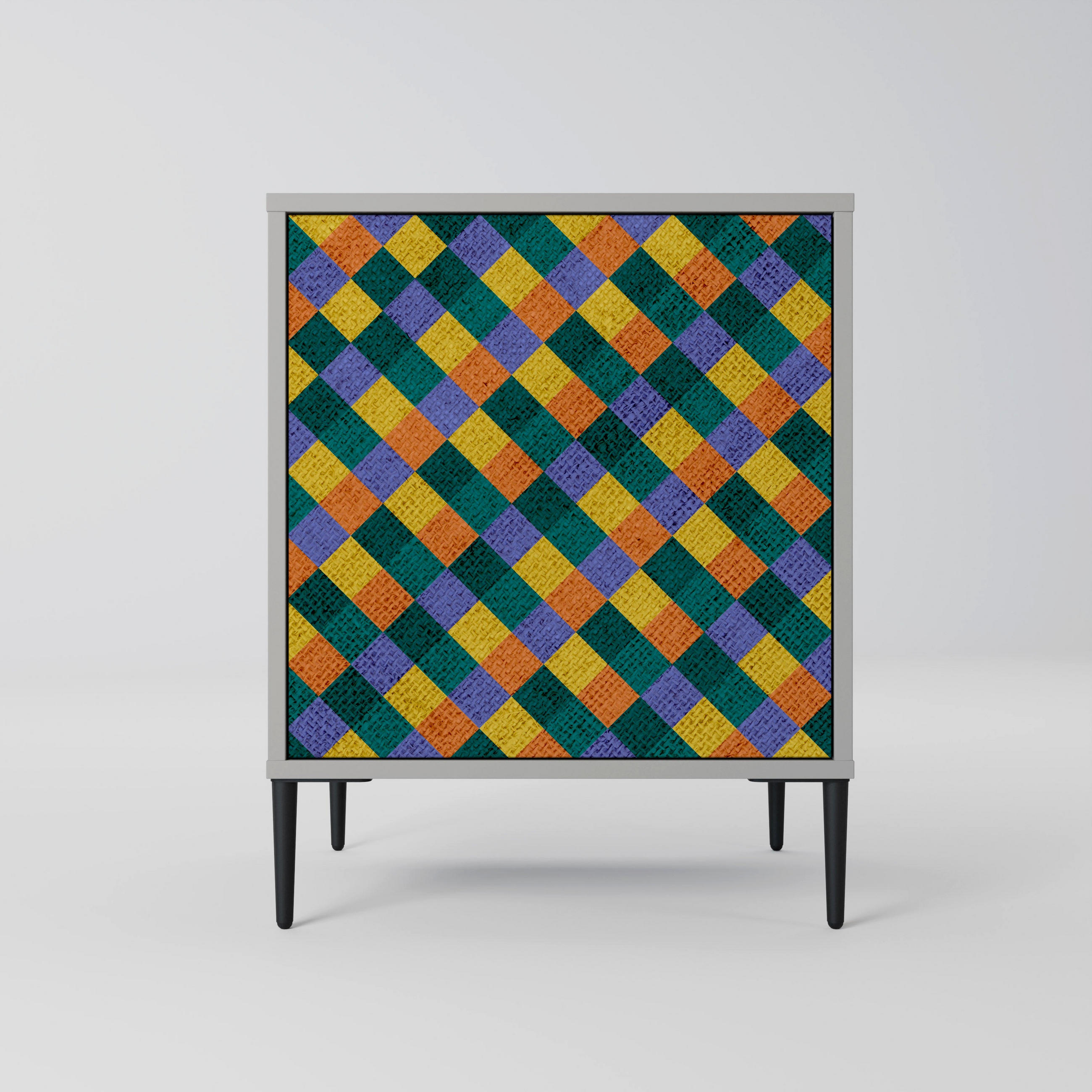 SIDEBOARD PAINTED SQUARES MIX, Grau, 57,5x42x72,5 cm, Schwarze Metallfüße - Multicolor/Schwarz, Holzwerkstoff/Metall (57.5/72.5/42cm) - SpaceRebels