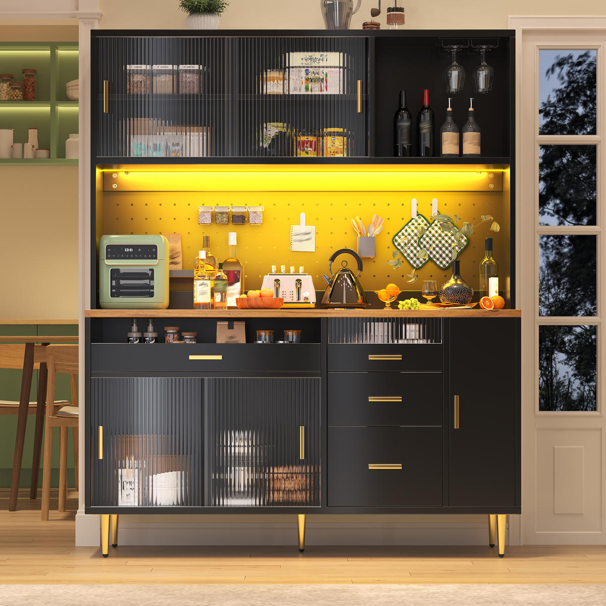 HOCHSCHRANK 145x39x171Cm LED Lochwandregal Schwarz - Schwarz, Glas (145/171/24cm) - FLIEKS