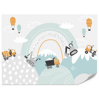 FOTOTAPETE für Kinderzimmer Baumaschinen Regenbogen Hügel Wolken 300x210 - Blau/Schwarz, Papier (300/210cm) - Muralo