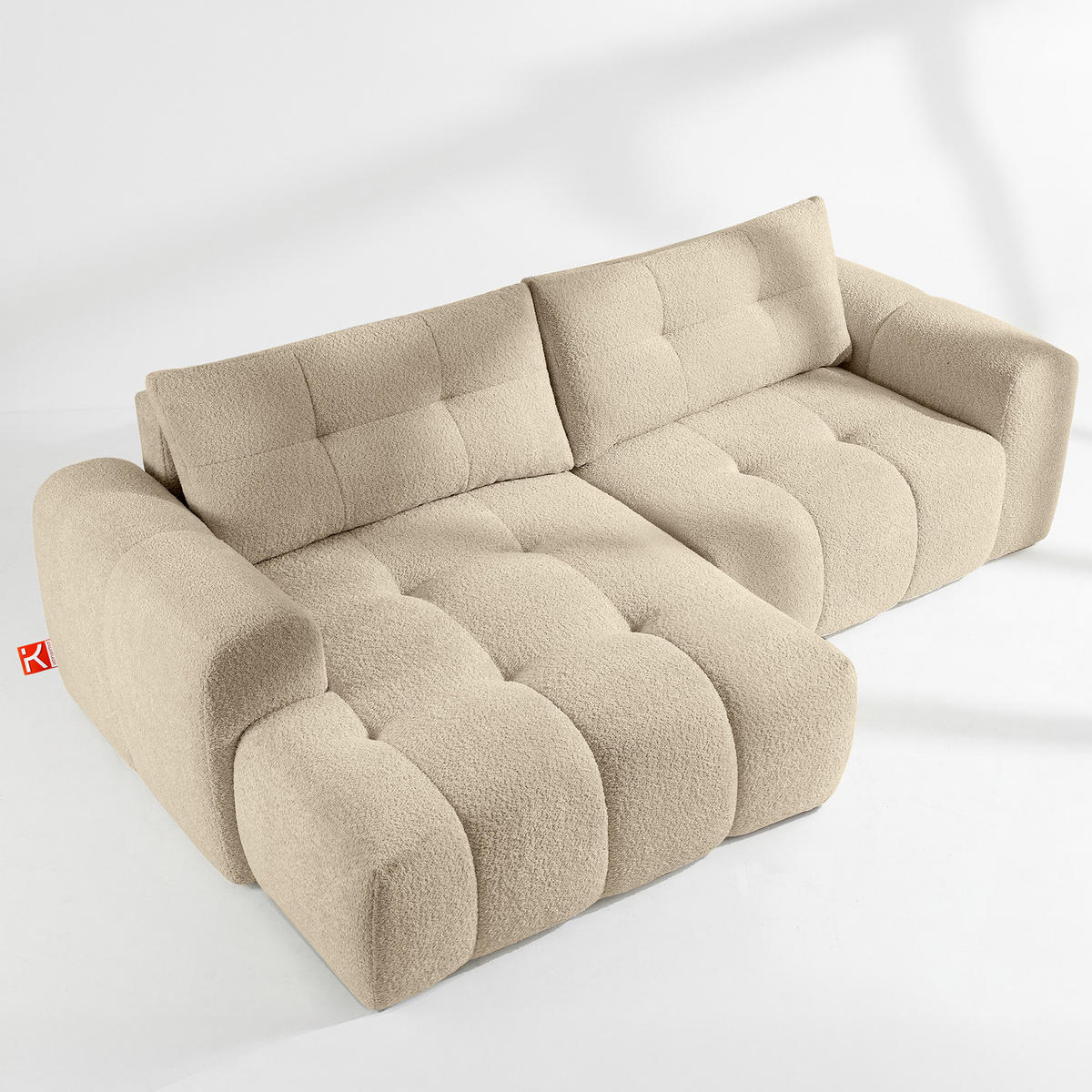 ECKSOFA MIT HOCKER RAVIA, Bouclé, Hellbeige - Sandfarben, Holz/Textil (96/50cm) - KONSIMO®