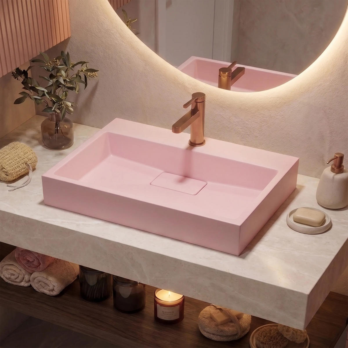 WASCHBECKEN Rea Konglomerat Goya Pink 60cm - Pink, Keramik (37/14/60cm) - REA