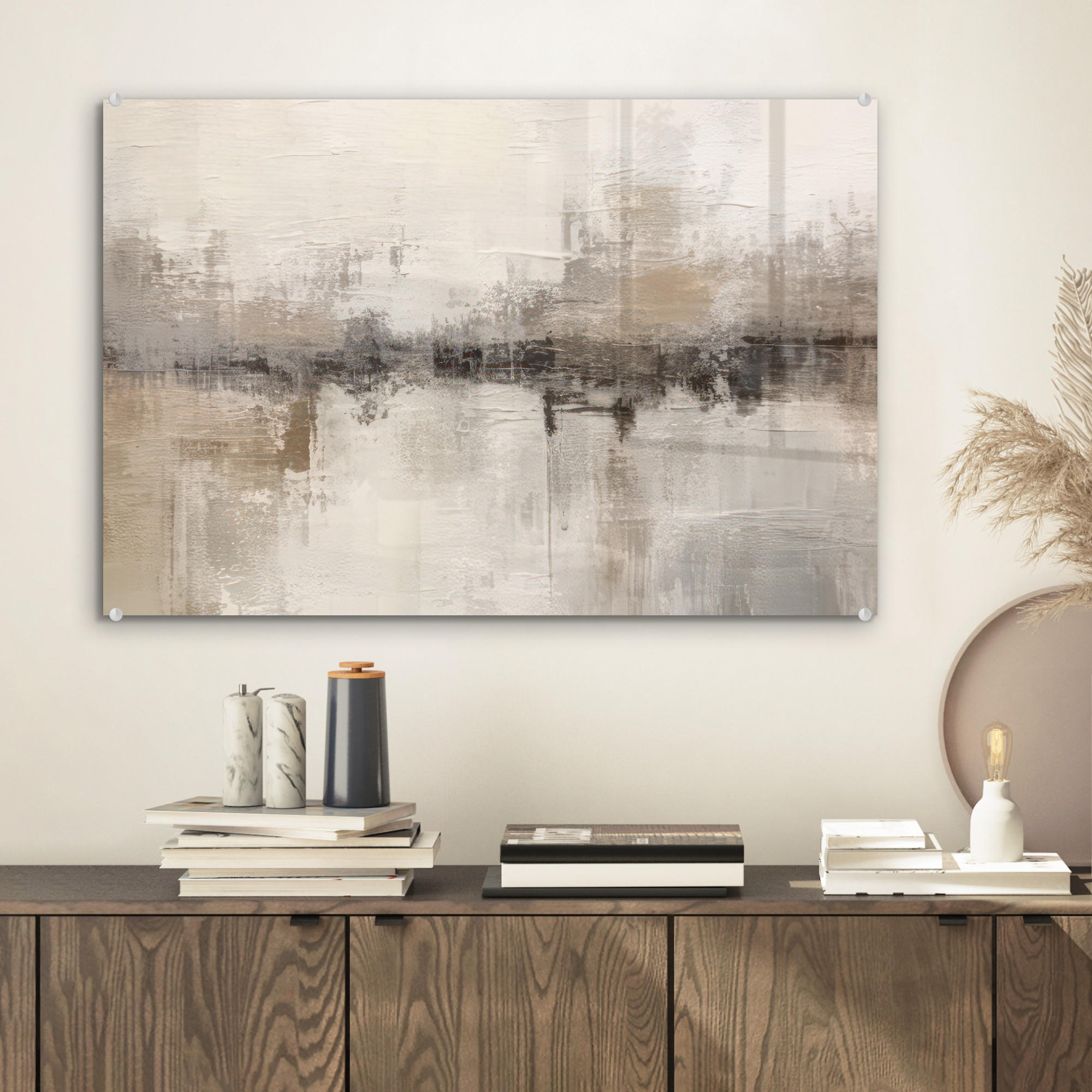 ACRYLGLASBILD Moderne Kunst - Abstrakt - Beige 60x40 cm - Beige, Glas (60/40cm) - MuchoWow