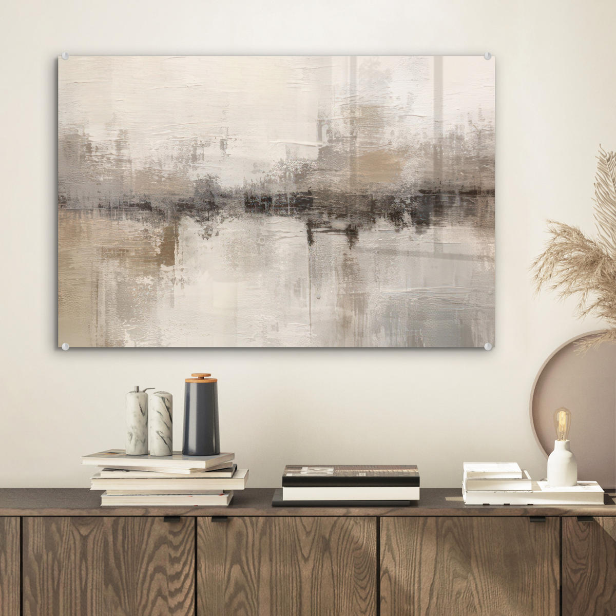 ACRYLGLASBILD Moderne Kunst - Abstrakt - Beige 60x40 cm - Beige, Glas (60/40cm) - MuchoWow