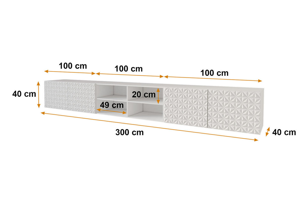 LOWBOARD VIRA-W 3x100x40x40 cm - Weiß - Weiß, Holzwerkstoff (300/40/40cm) - ALTDECOR