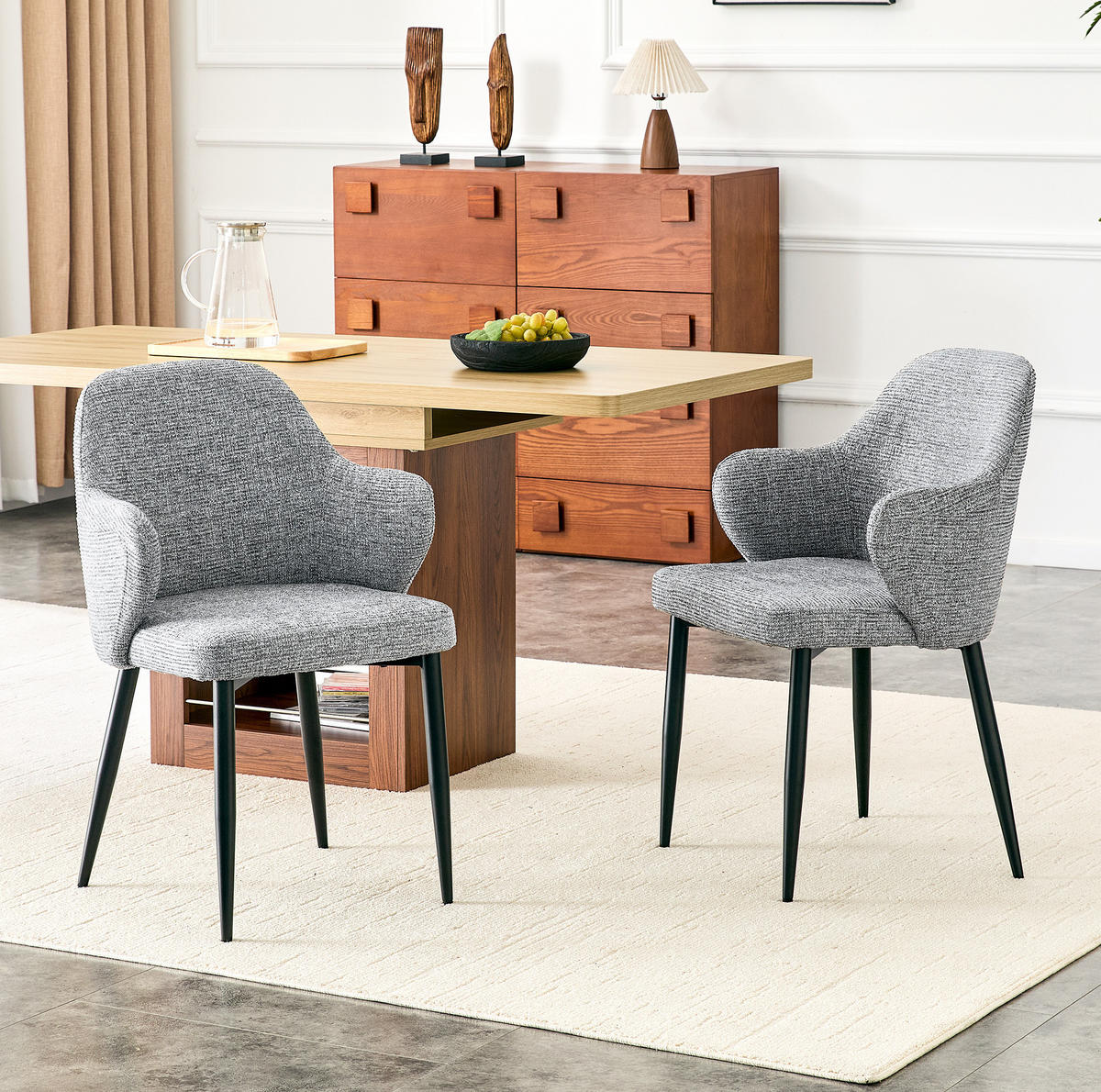 STUHL 2er-Set mit breiter Rückenlehne 83 cm Stoff Grau - Dunkelgrau, Metall (56.5/83/53cm) - Meubliv