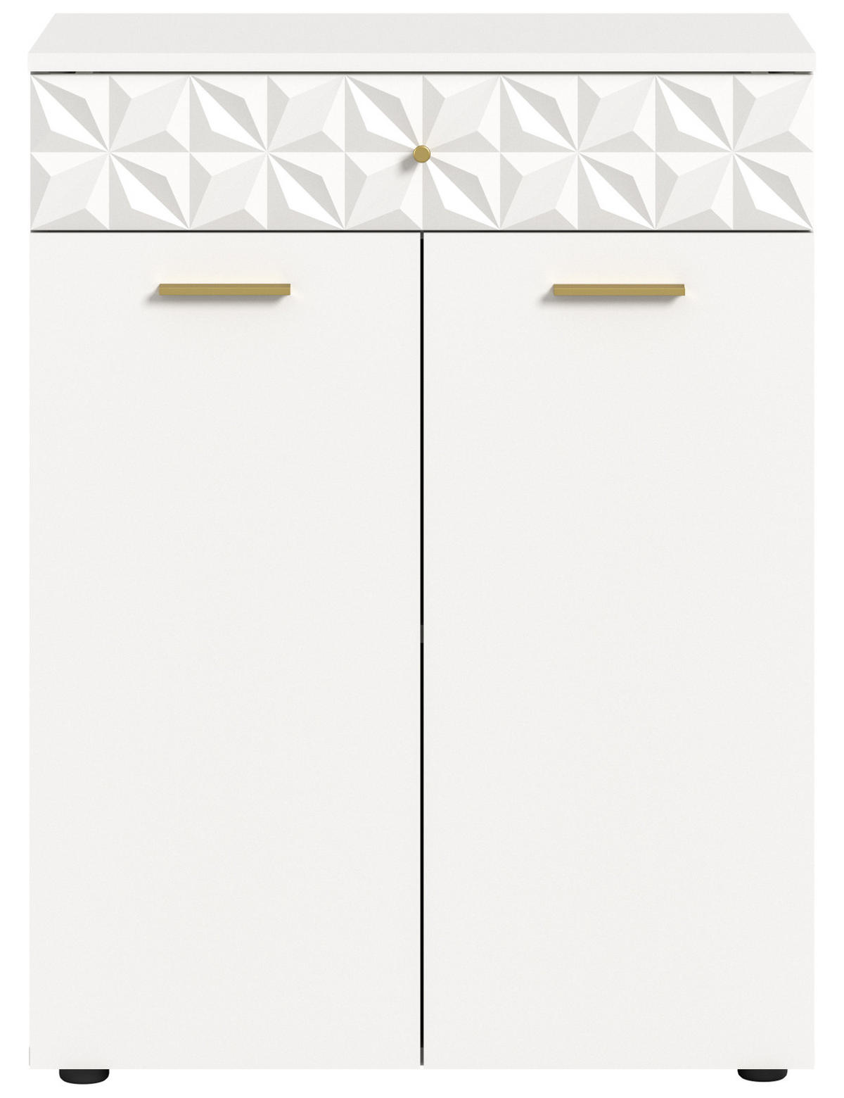 KOMMODE weiß Hochglanz 70 cm, Sideboard mit 3D-Struktur - Weiß Hochglanz/Goldfarben, Holzwerkstoff/Kunststoff (70/92/40cm) - Inn.Furn