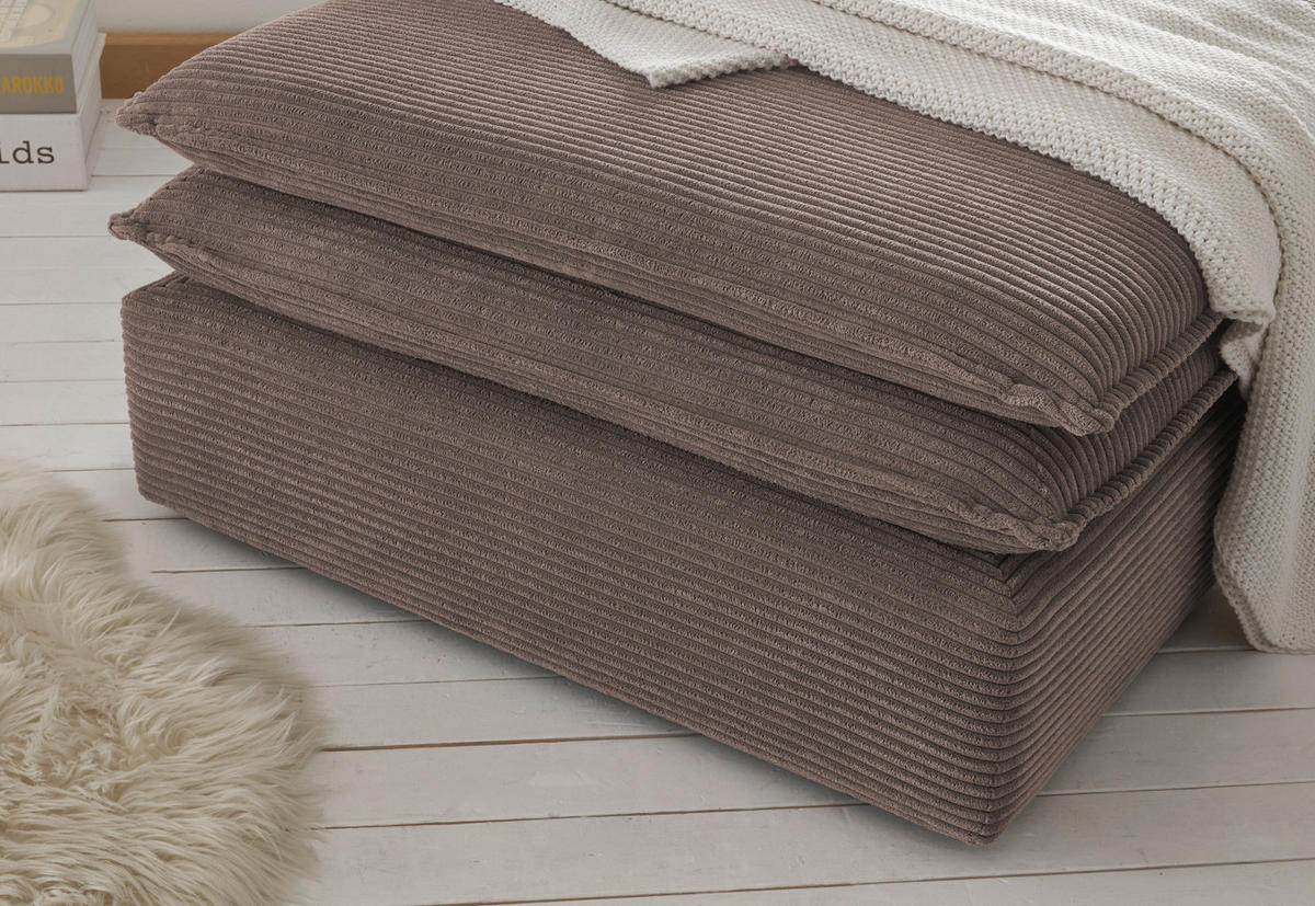 SOFA-SET braun Cord, Couch 2-Sitzer inklusive Hocker - Beige/Braun, Holz/Textil (180/83/161cm) - Furn.Design