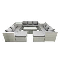 BALKONMÖBEL-SET Polyrattan Hellgrau-Mix 13-teilig - Hellgrau/Grau, Glas/Kunststoff - Fimous