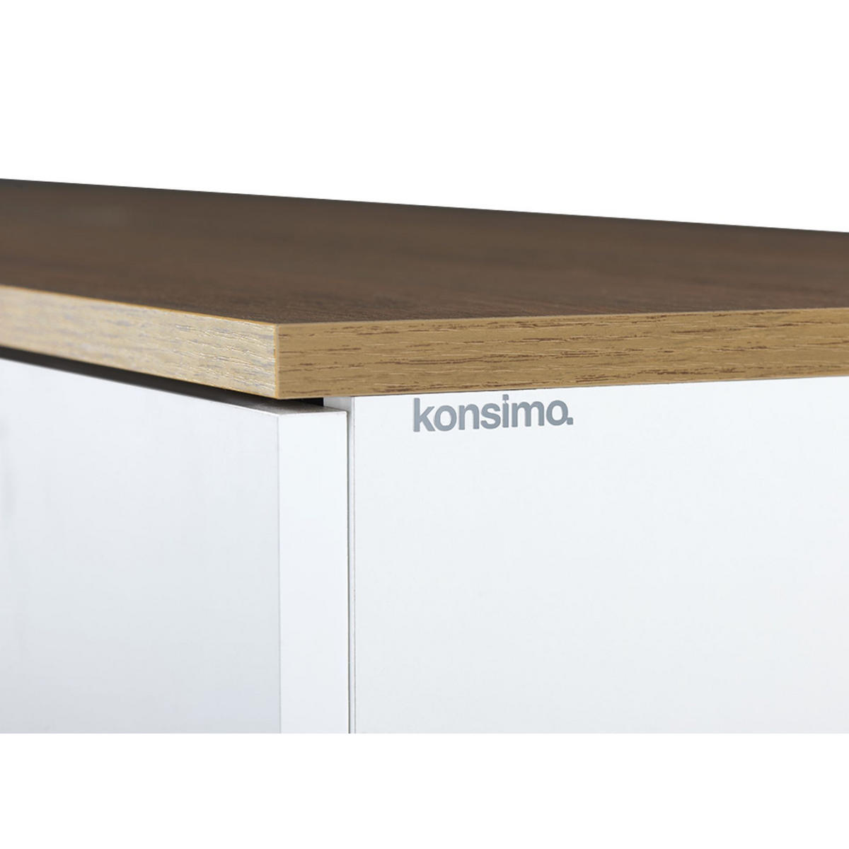SCHRANKWAND FRISK 8 Einlegeböden und 4 Türen, weiß - Eichefarben/Weiß, Eichenholz/Holzwerkstoff (150/160/46cm) - KONSIMO®