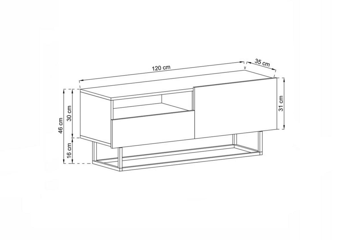 TV-SCHRANK Enjoy Graphit matt mit Metallrahmen Schublade 120 cm - Schwarz/Grau, Holzwerkstoff/Metall (120/46/35cm) - Meble Lindner