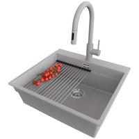 GRANITSPÜLE Oslo Max, 2-er set Grau 58/53 cm 1 Becken + Küchenarmatur 40/20 cm + Ablauf-Set + Aufrollbare Abtropffläche ab 60er Unterschrank - Chromfarben/Grau, Kunststoff (58/20/53cm) - Primagran