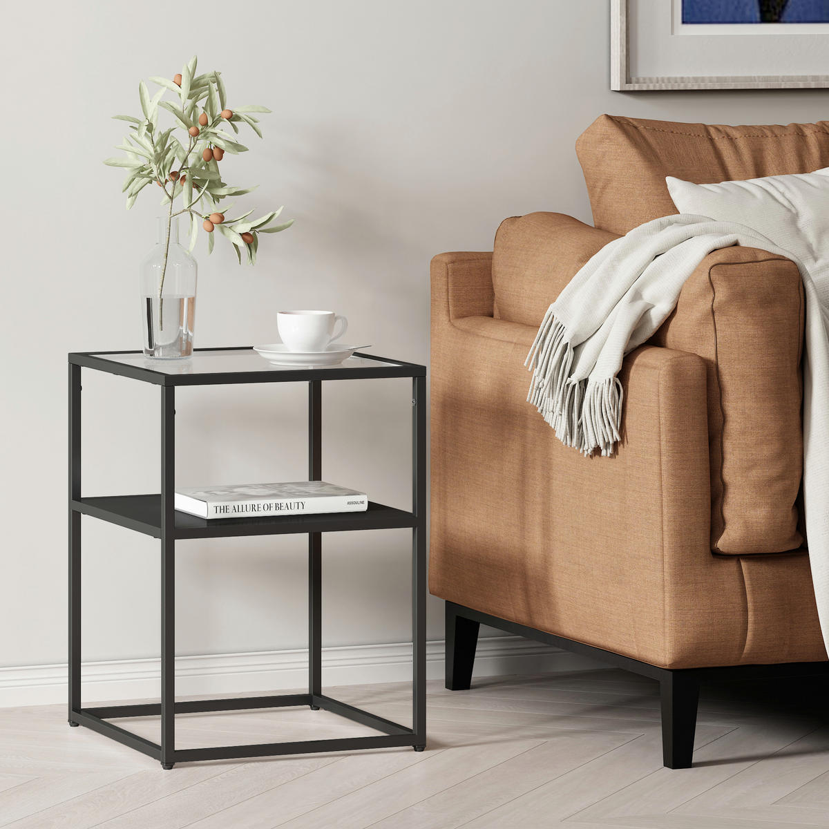 BEISTELLTISCH Solund - Schwarz, Glas/Metall (40/40/55cm) - [en.casa]