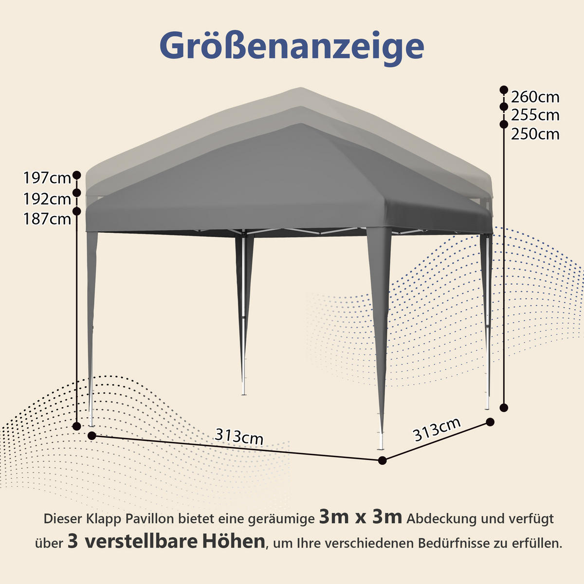 PAVILLON Faltpavillon 3x3 m Grau - Grau, Metall (313/197/313cm) - ComfortXL