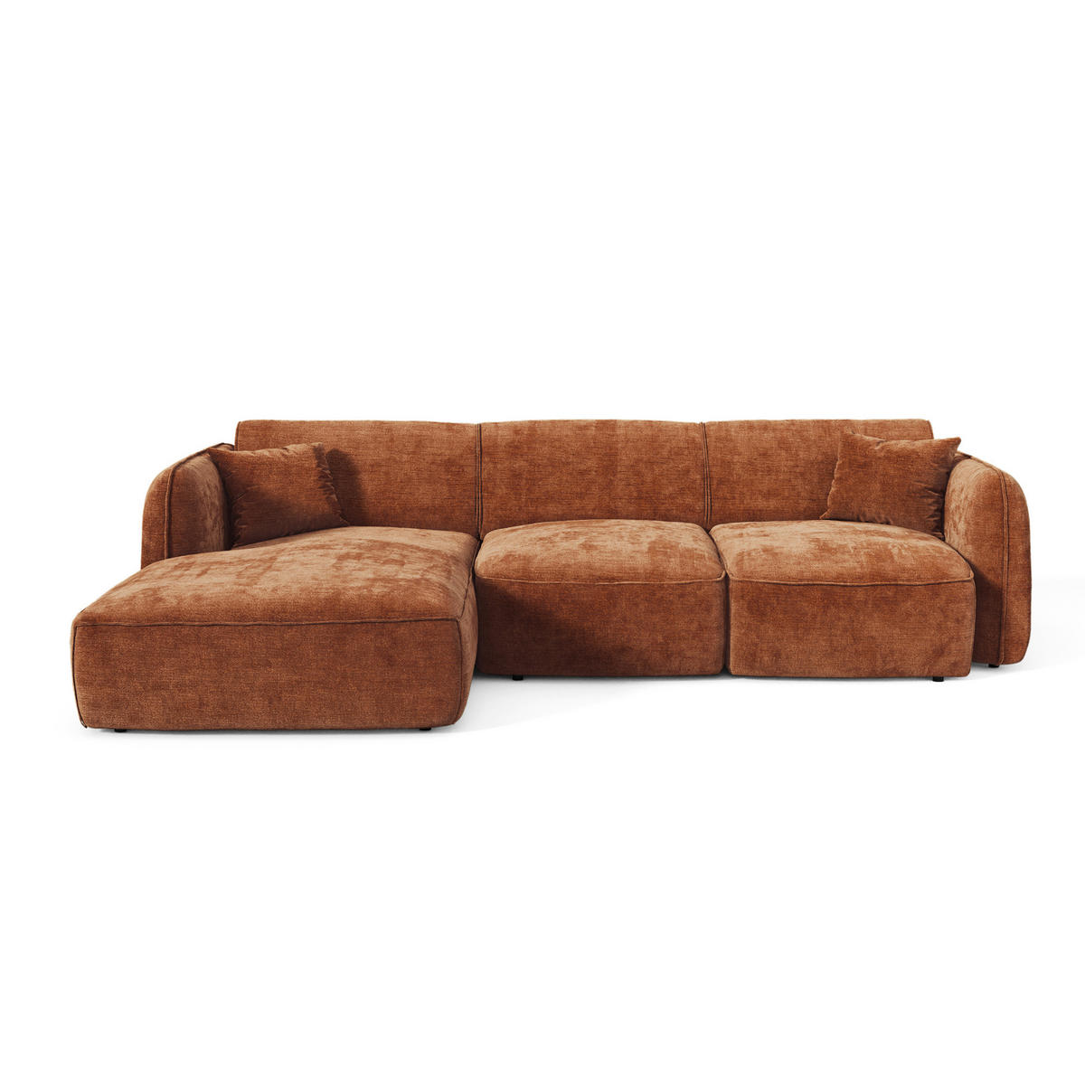 ECKSOFA (links) LOMI Geprägter Samt Terrakotta 272cm - Dunkelorange/Terracotta, Textil (272/90cm) - Premium Interiors
