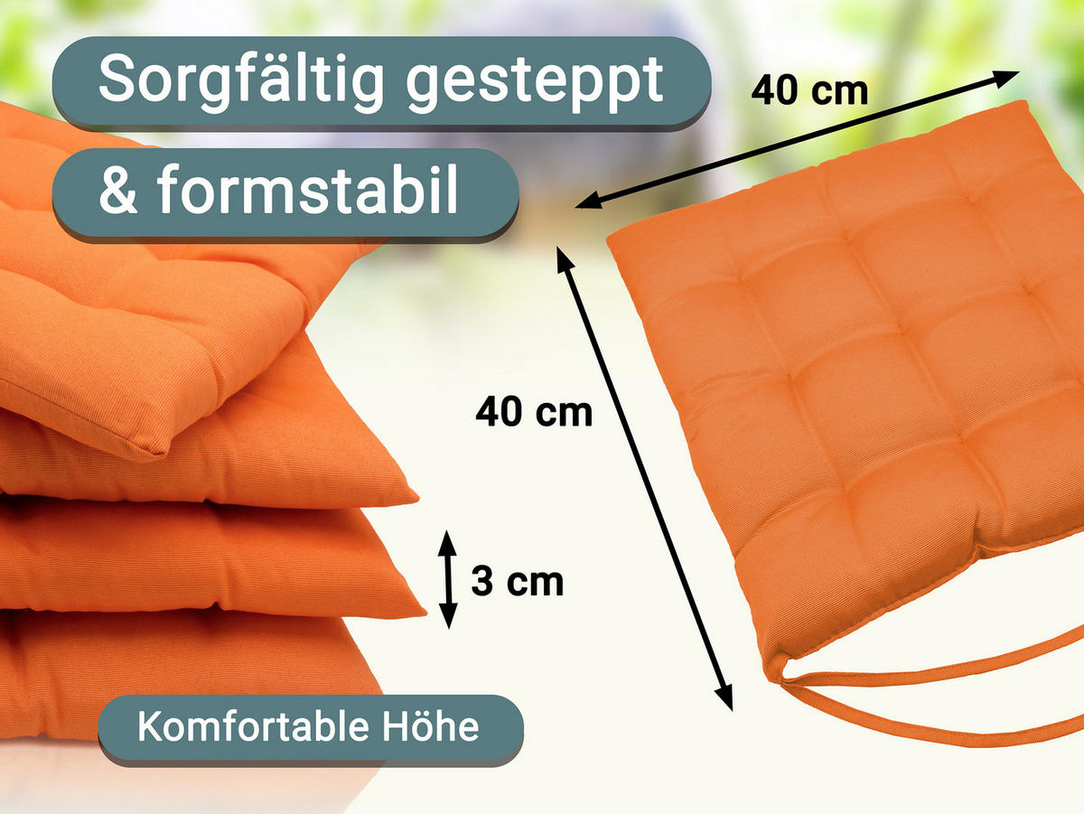 STUHLKISSEN, 4er-Set, 40x40 cm, 100% Polyester, Orange - Orange, Textil (40/40/3cm) - Zollner