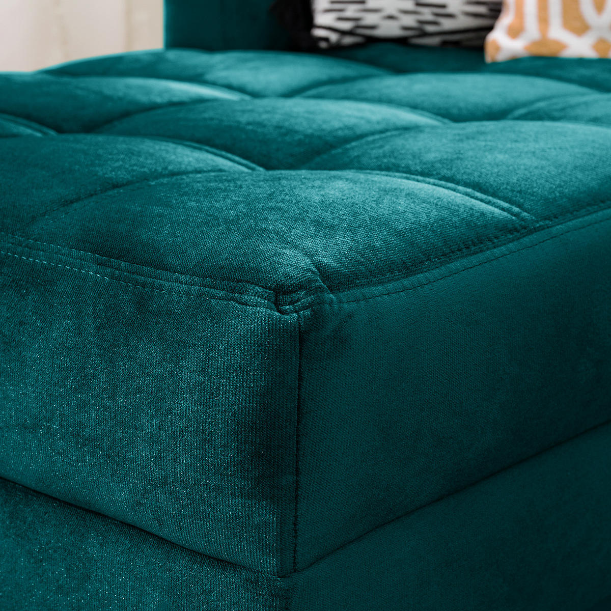 ECKSOFA mit Ottomane - Samt - Türkis, Textil (254/165cm) - home24