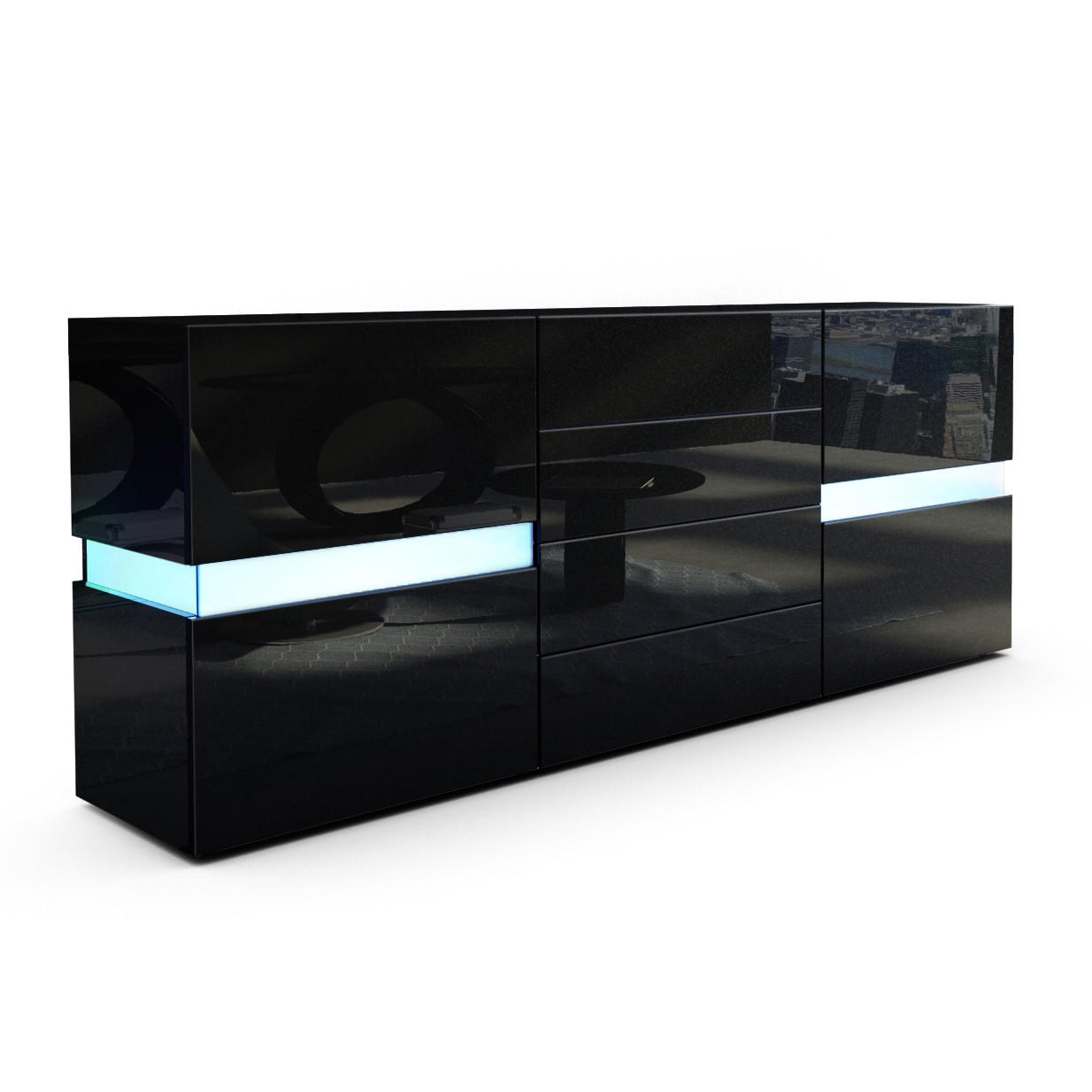 SIDEBOARD Flow Schwarz - Schwarz Hochglanz, Holzwerkstoff (177/75/39cm) - Vladon