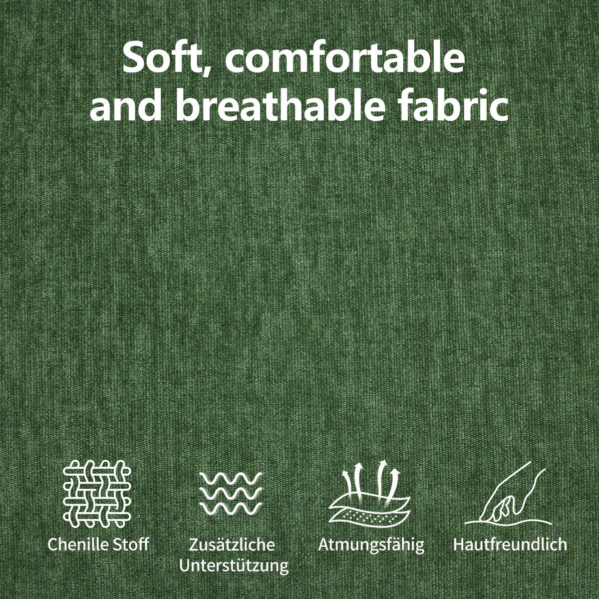 SOFA Chenille Dunkelgrün mit Doppeltaschen - Grün, Holzwerkstoff/Textil (96/90/92cm) - WISHDOR